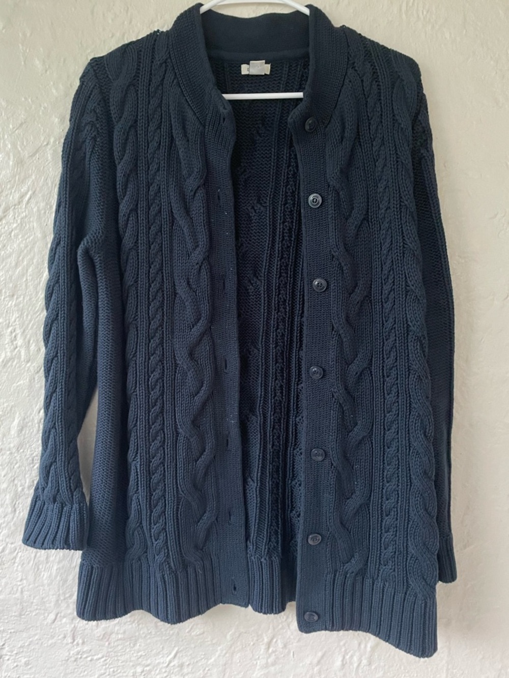 L.L.Bean chunky fisherman navy blue cable knit cardigan sweater Size XL
